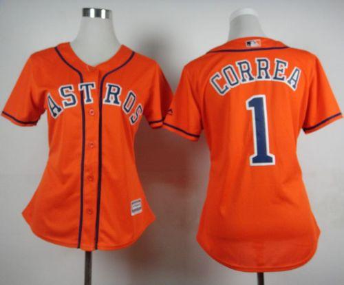 Astros #1 Carlos Correa Orange Alternate Women's Stitched MLB Jersey - Click Image to Close